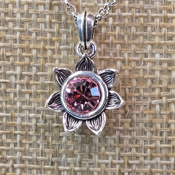 NWT Brighton Necklace Everbloom Sunflower Silvertone Pink Rhinestone November